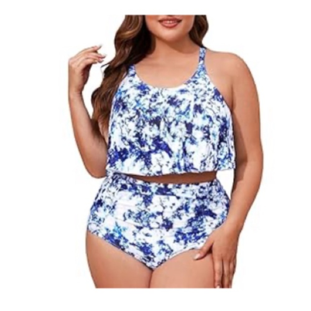 🚨Tutorutor Womens 2Pc Plus Size Swimsuit Tankini High Waisted TummyControl NWOT